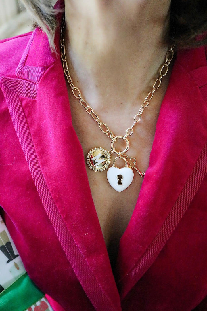 Canvas Style Heart Shaped Padlock Enamel Charm, White