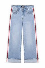 KatieJ Boston Wide Leg Cuffed Jeans with Contrast Taping