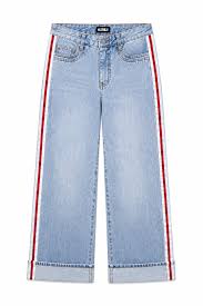 KatieJ Boston Wide Leg Cuffed Jeans with Contrast Taping