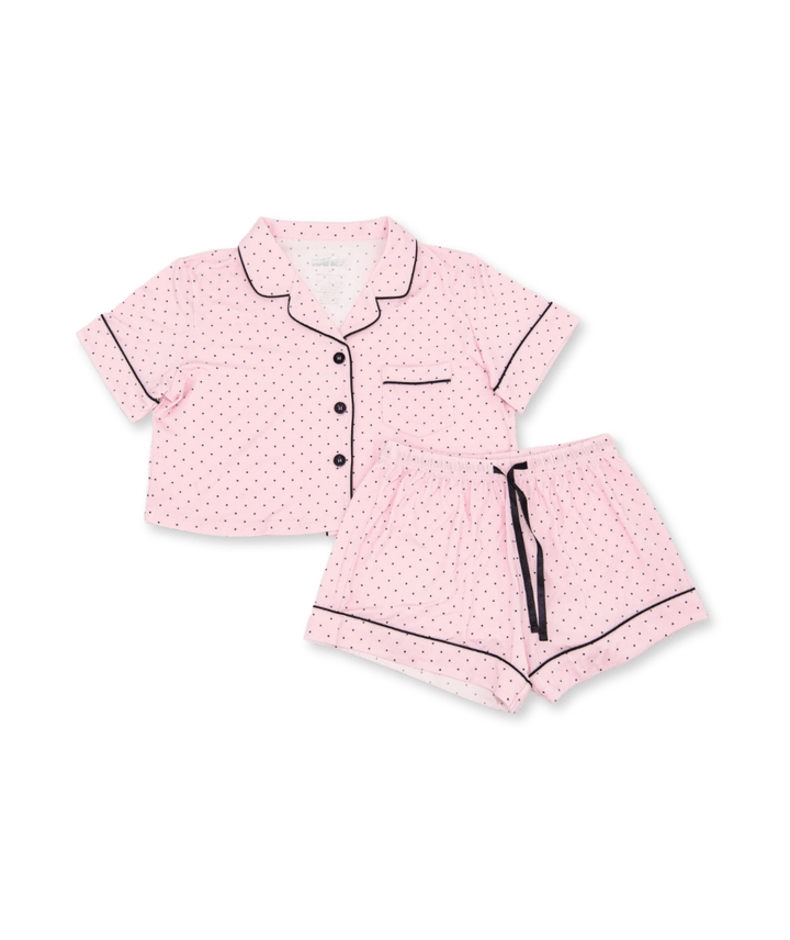 KatieJ Olivia Cropped Pajama Set, Pink Micro Dot
