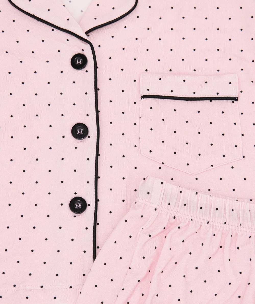 KatieJ Olivia Cropped Pajama Set, Pink Micro Dot