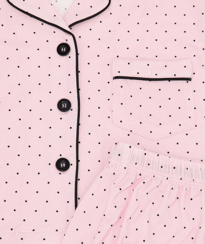 KatieJ Olivia Cropped Pajama Set, Pink Micro Dot
