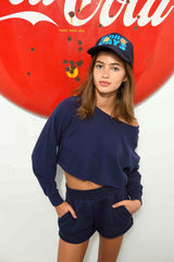 KatieJ Shane Heart Off Shoulder Cropped Sweatshirt