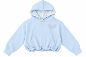KatieJ NYC Ryan Hoodie with Angel Wings & Lace Hood, Baby Blue