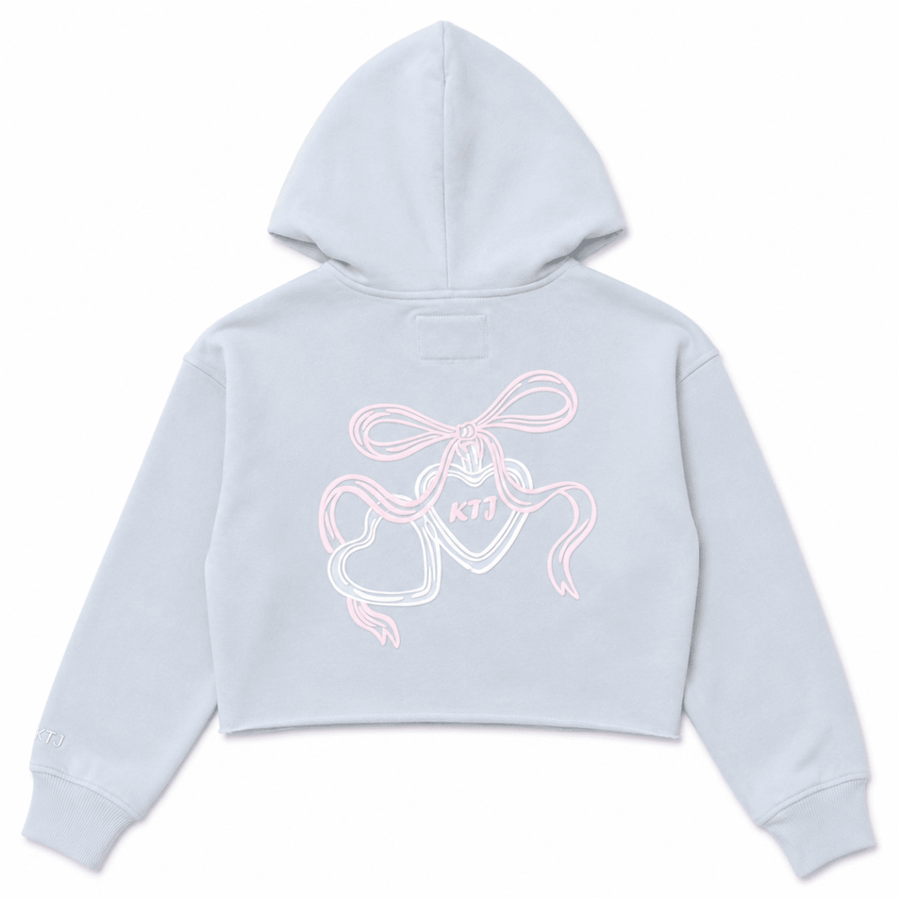 Tristan Cropped Hooded Sweatshirt, Baby Blue/Floral Baroque