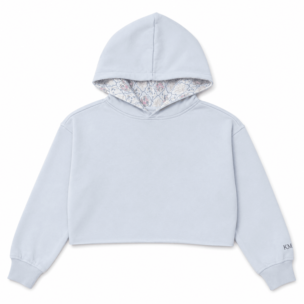 Tristan Cropped Hooded Sweatshirt, Baby Blue/Floral Baroque