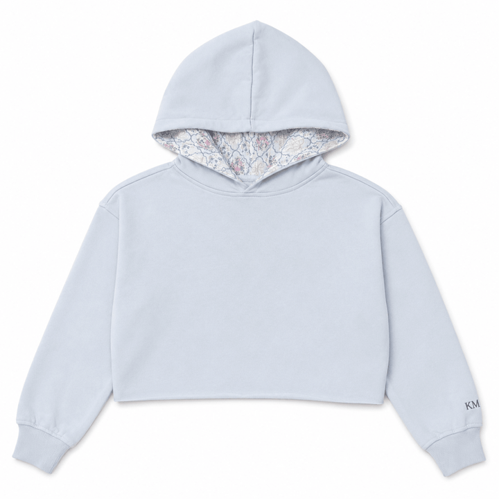 Tristan Cropped Hooded Sweatshirt, Baby Blue/Floral Baroque