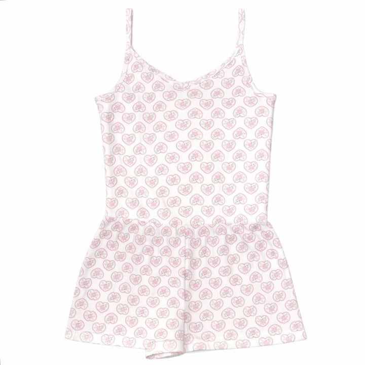 KatieJ Marina Printed Pointelle Romper, Picot Edge Heart