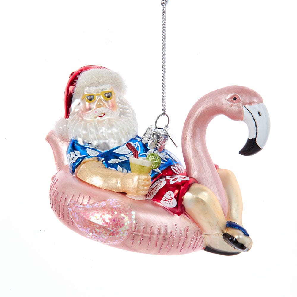 Kurt Adler Noble Gems™ Glass Santa In Flamingo Pool Float Ornament