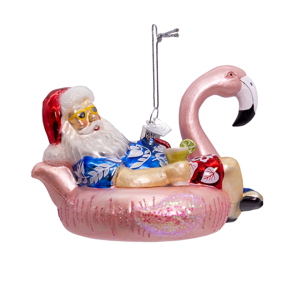 Kurt Adler Noble Gems™ Glass Santa In Flamingo Pool Float Ornament