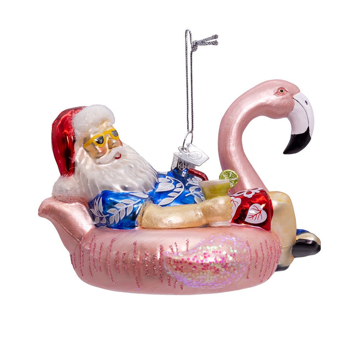 Kurt Adler Noble Gems™ Glass Santa In Flamingo Pool Float Ornament