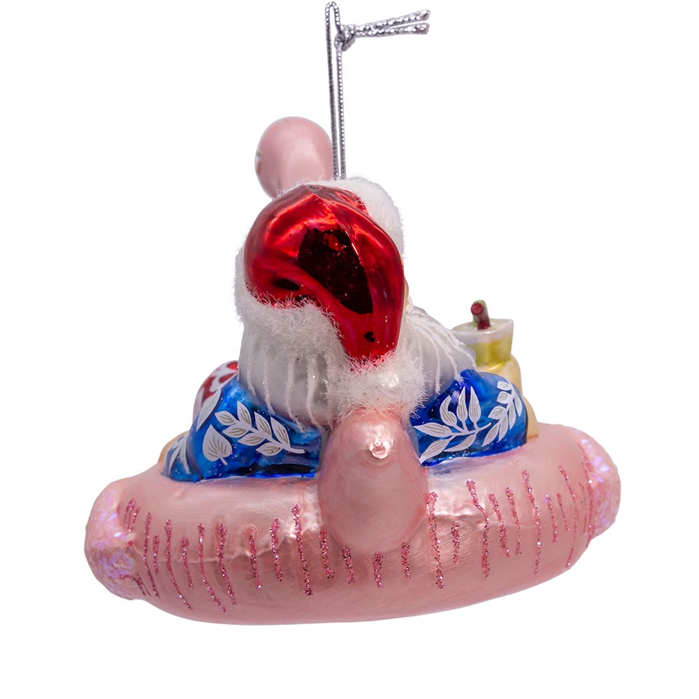 Kurt Adler Noble Gems™ Glass Santa In Flamingo Pool Float Ornament