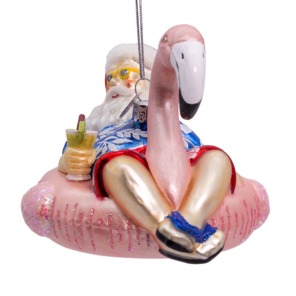 Kurt Adler Noble Gems™ Glass Santa In Flamingo Pool Float Ornament