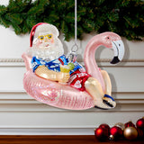 Kurt Adler Noble Gems™ Glass Santa In Flamingo Pool Float Ornament