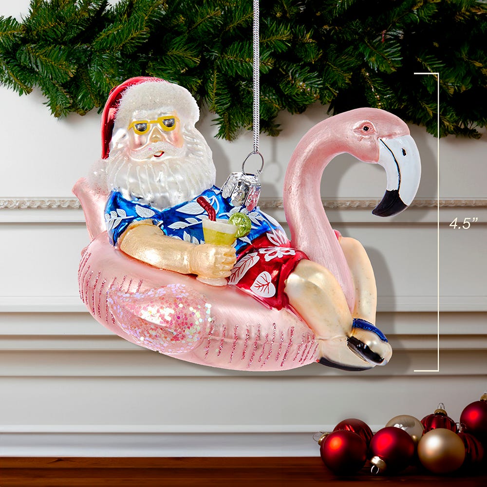 Kurt Adler Noble Gems™ Glass Santa In Flamingo Pool Float Ornament
