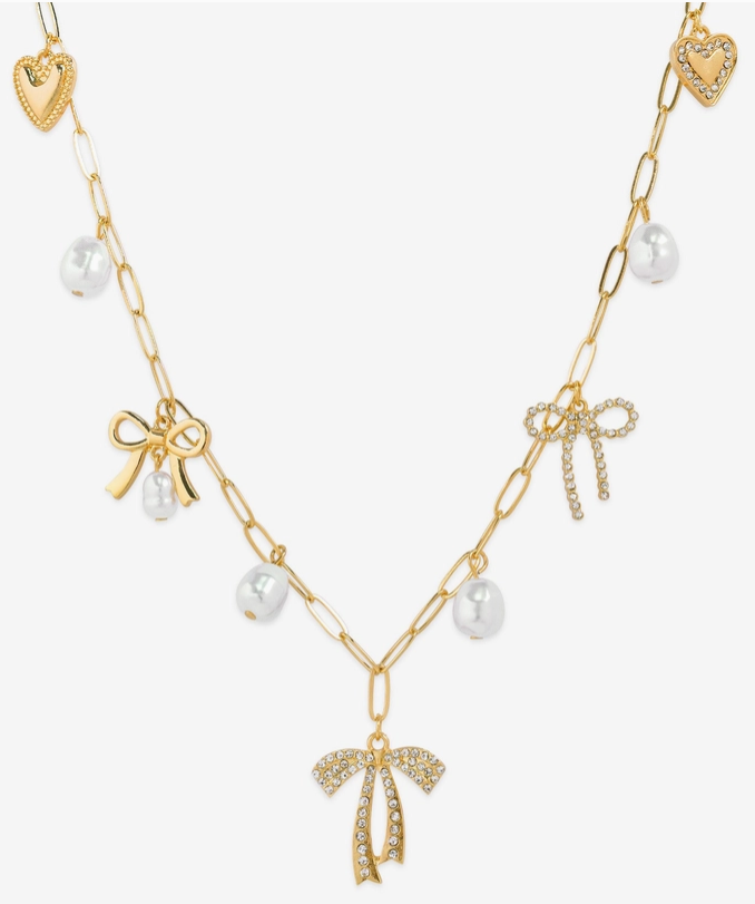 Multi Pearl Bow Charm Necklace