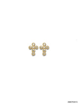 Antique Hand Set Petite Cross Stud Earrings with CZs