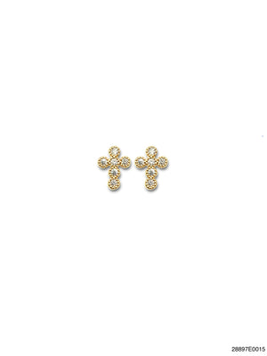 Antique Hand Set Petite Cross Stud Earrings with CZs