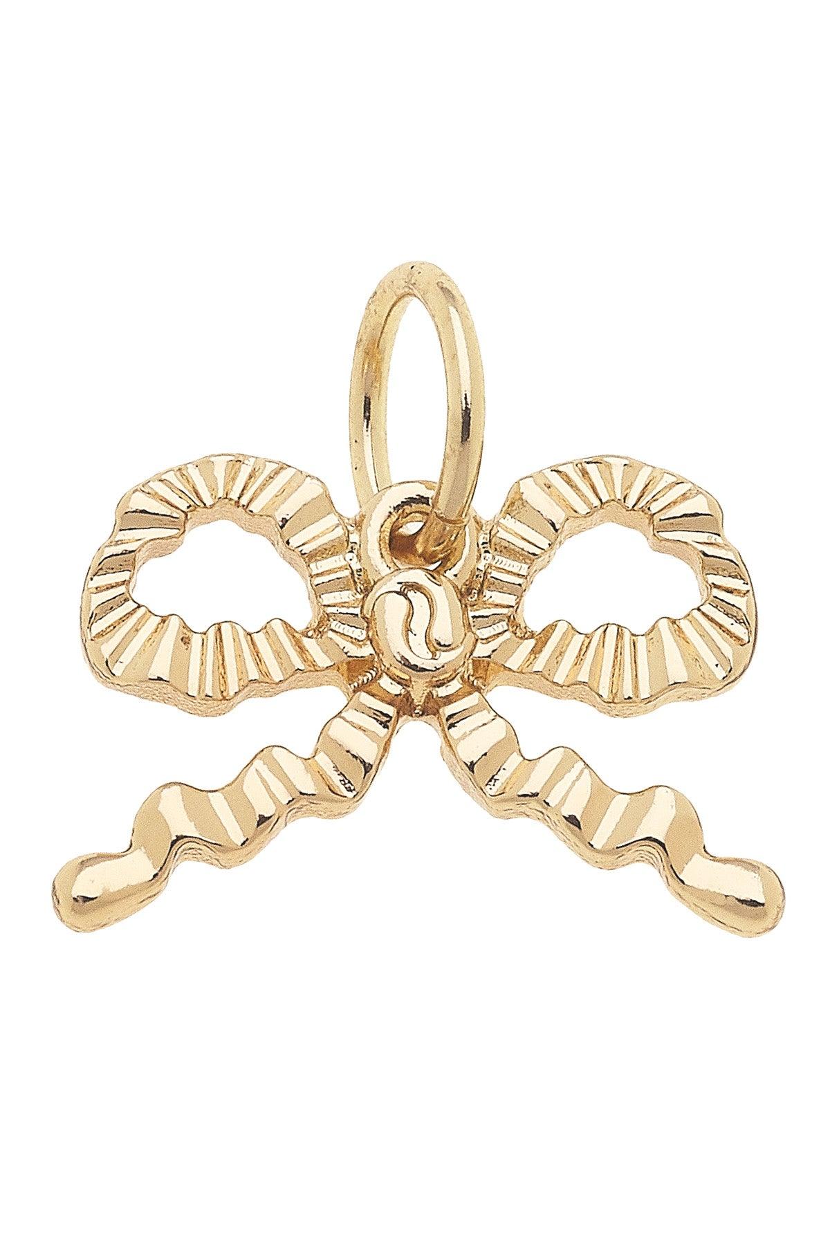 Canvas Style Ruffled Bow Charm, Shiny Gold