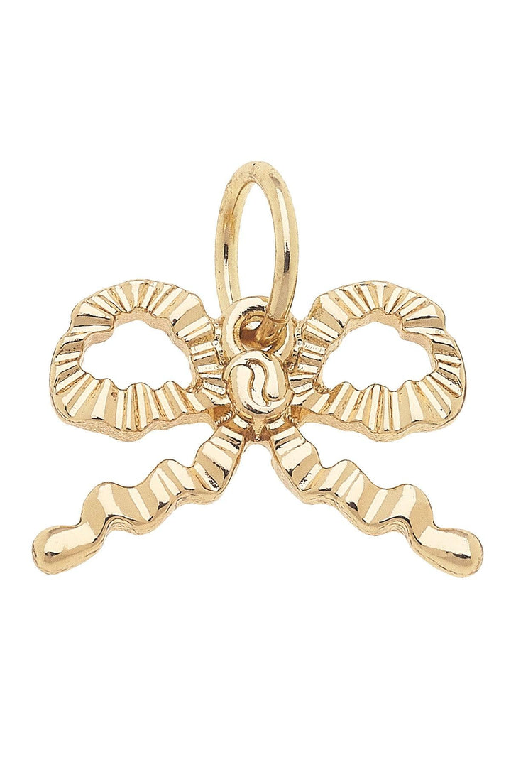 Canvas Style Ruffled Bow Charm, Shiny Gold
