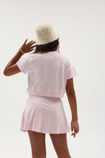 Tenly French Terry Flounce Skort, Pink Guava
