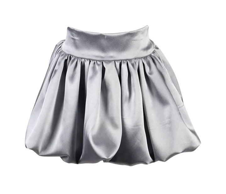 fbz Silver Satin Shiny Stretch Bubble Skirt