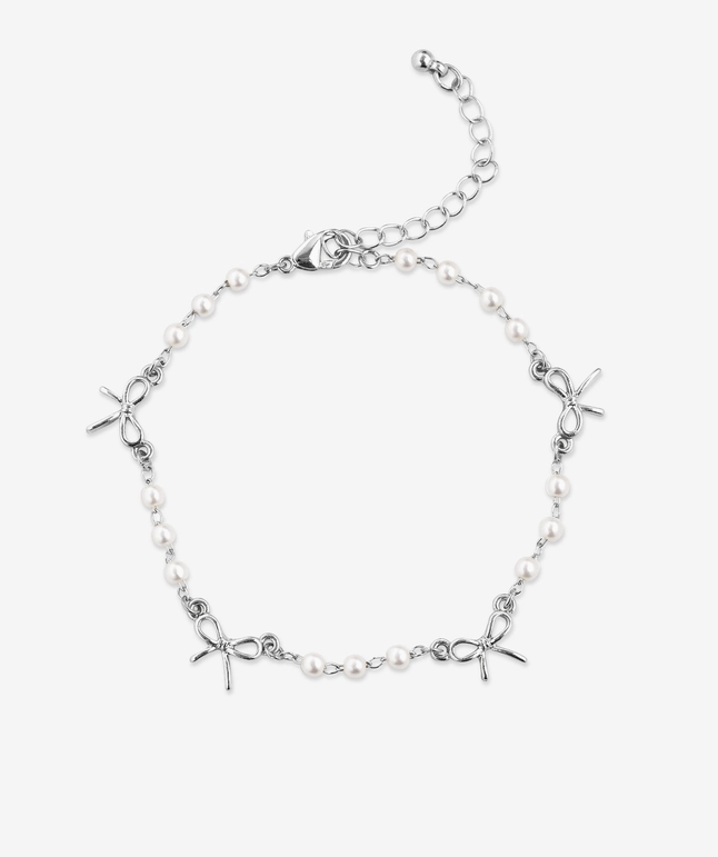 Skinny Bow Acrylic Pearl Link Station Chain Bracelet