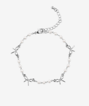 Skinny Bow Acrylic Pearl Link Station Chain Bracelet