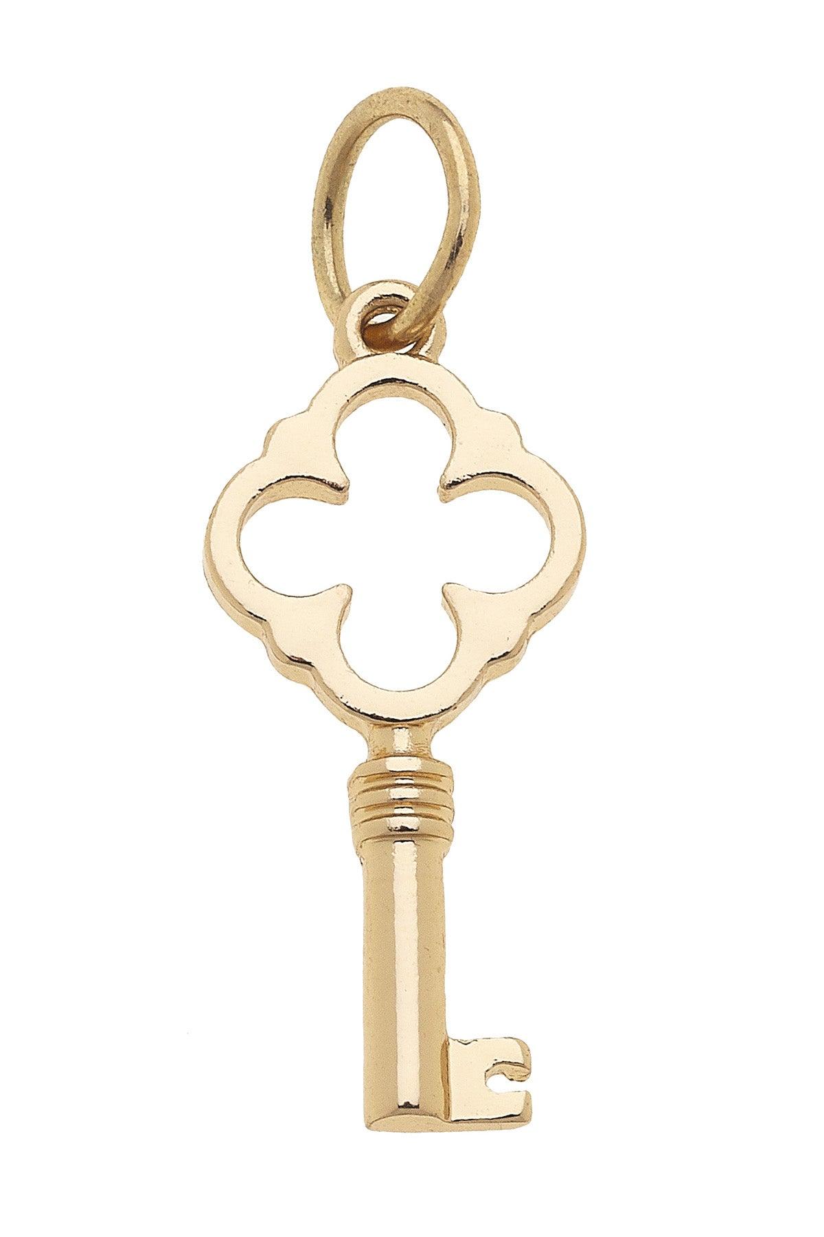 Canvas Style Skeleton Key Charm, Shiny Gold
