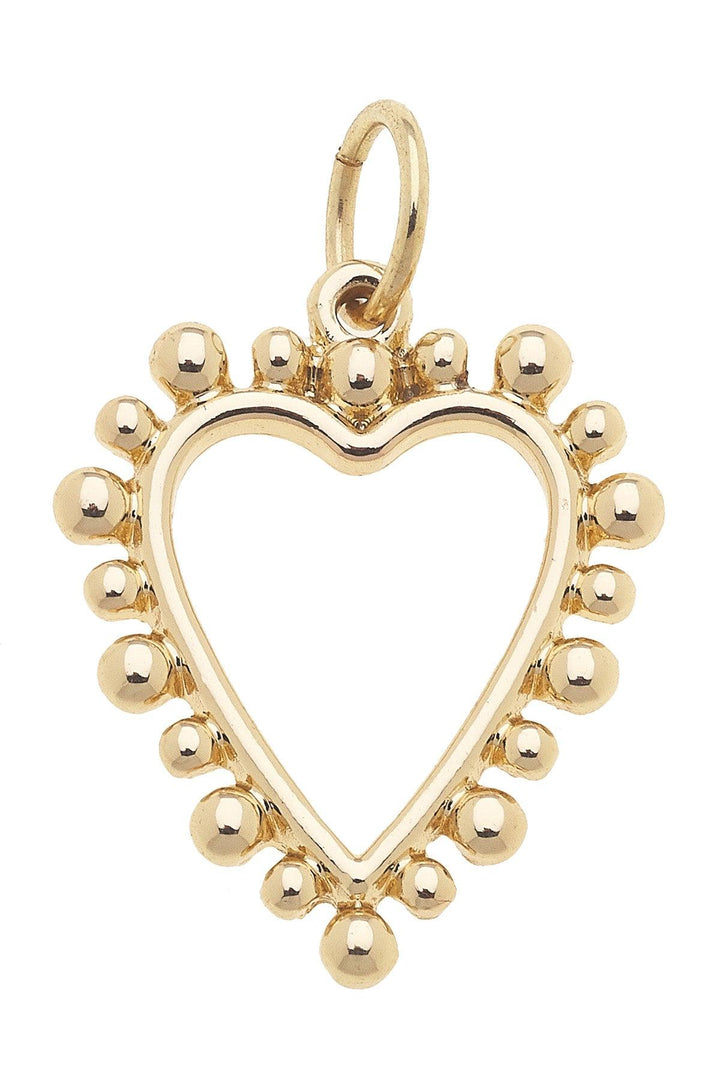 Canvas Style Studded Open Heart Charm, Shiny Gold