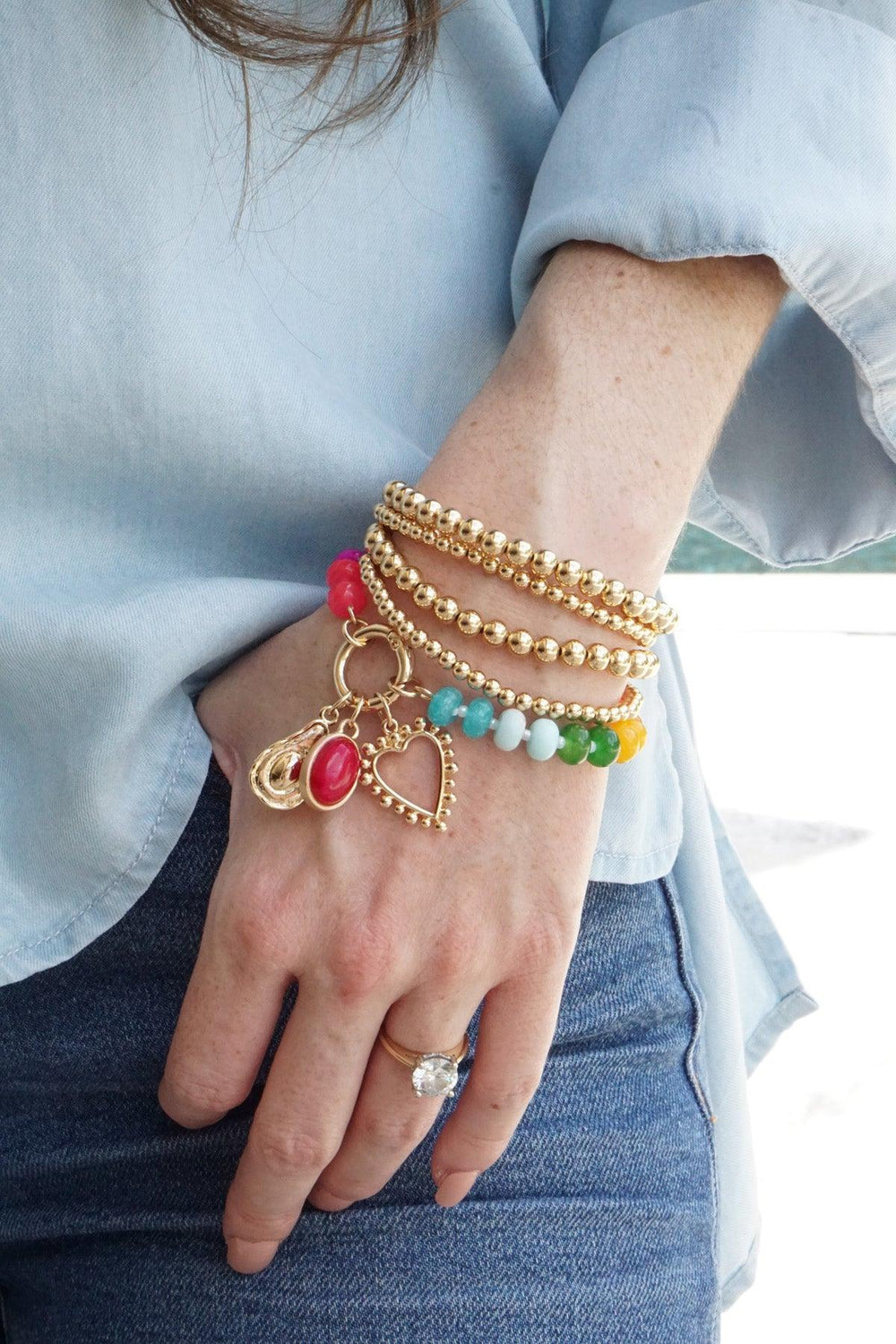 Canvas Style Studded Open Heart Charm, Shiny Gold