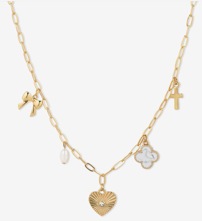 Sunburst Heart Mixed Charm Necklace